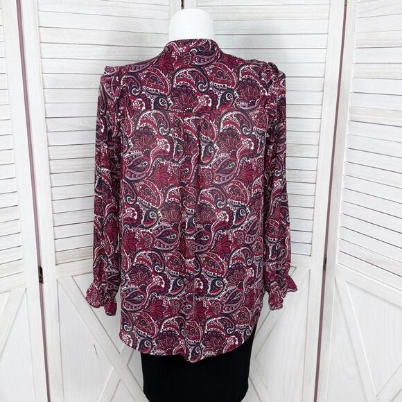 Michael Michael Kors Paisley Ruffled Button Front Blouse Red Blue Large - Picture 4 of 12